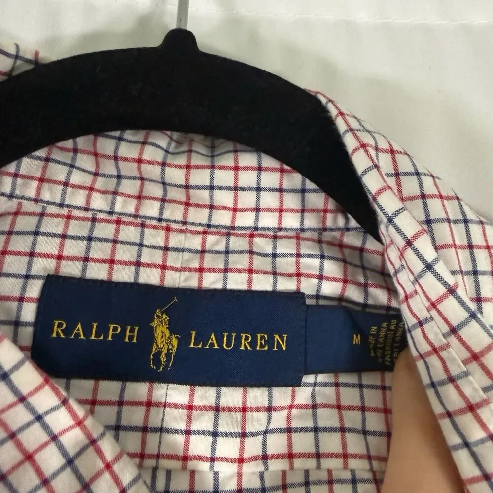 Ralph Lauren Dress Shirt Men's Medium Red Blue Plaid Button Up Long Sleeve